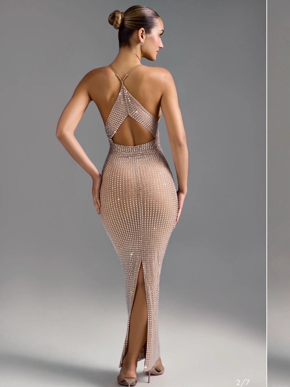 Oh Polly Nude Embellished Plunge Maxi Dress - Picture 4 of 4